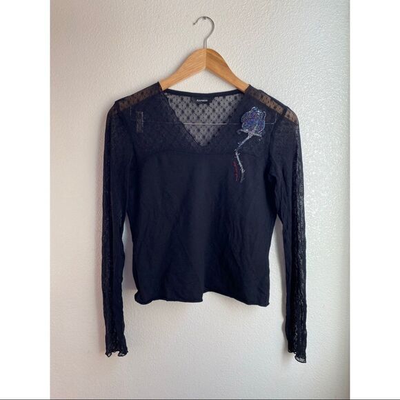 EXPRESS | 90s Vintage Long Sleeve Mesh Blouse - Picture 1 of 5